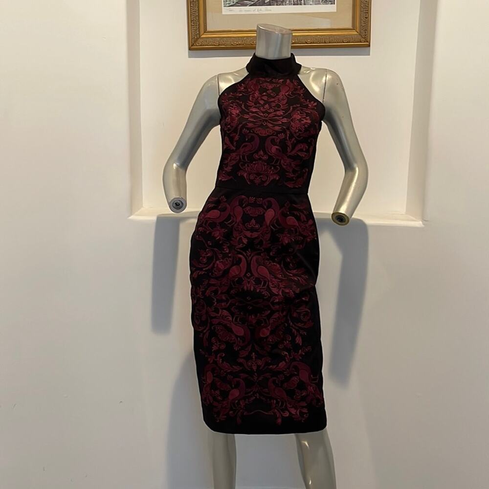 Wolf & Whistle London Halter  Sheath Dress Red Jacquard size